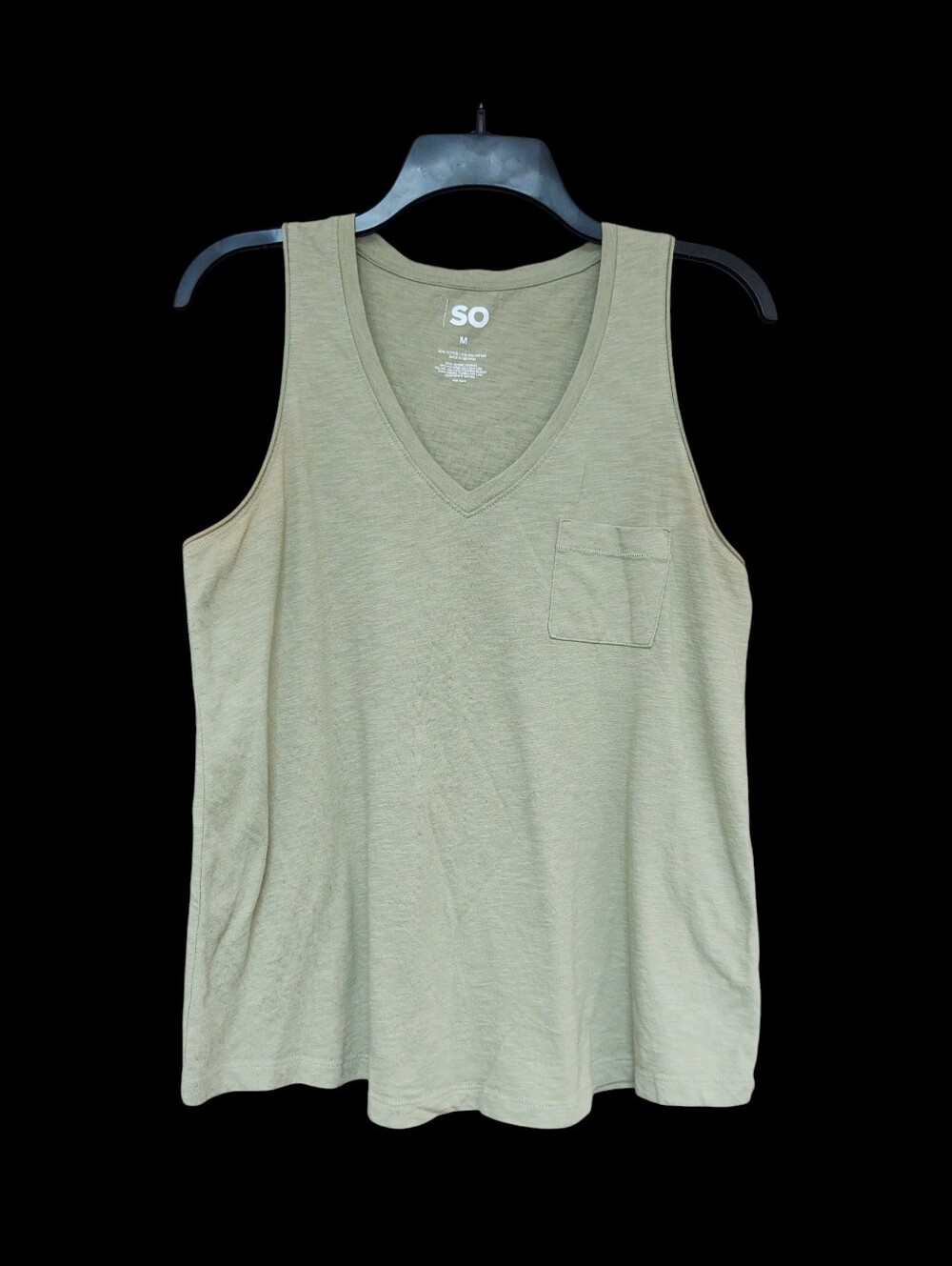 SO Sage Green V-Neck Tank Top with Pocket Size M